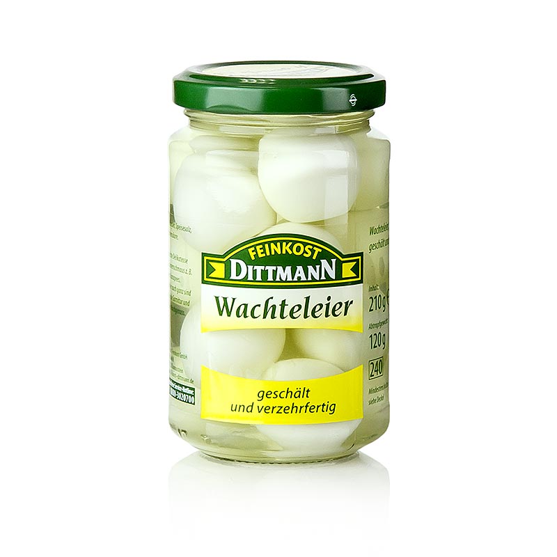 Uova di quaglia in salamoia, Feinkost Dittmann - 210 g, circa 12 pezzi - Bicchiere