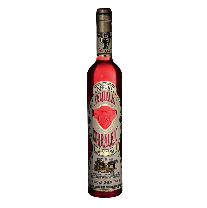 Corralejo Anejo Tequila, hopeankeltainen, 1 vuoden tammitynnyri, 38 % tilavuudesta. - 700 ml - Pullo