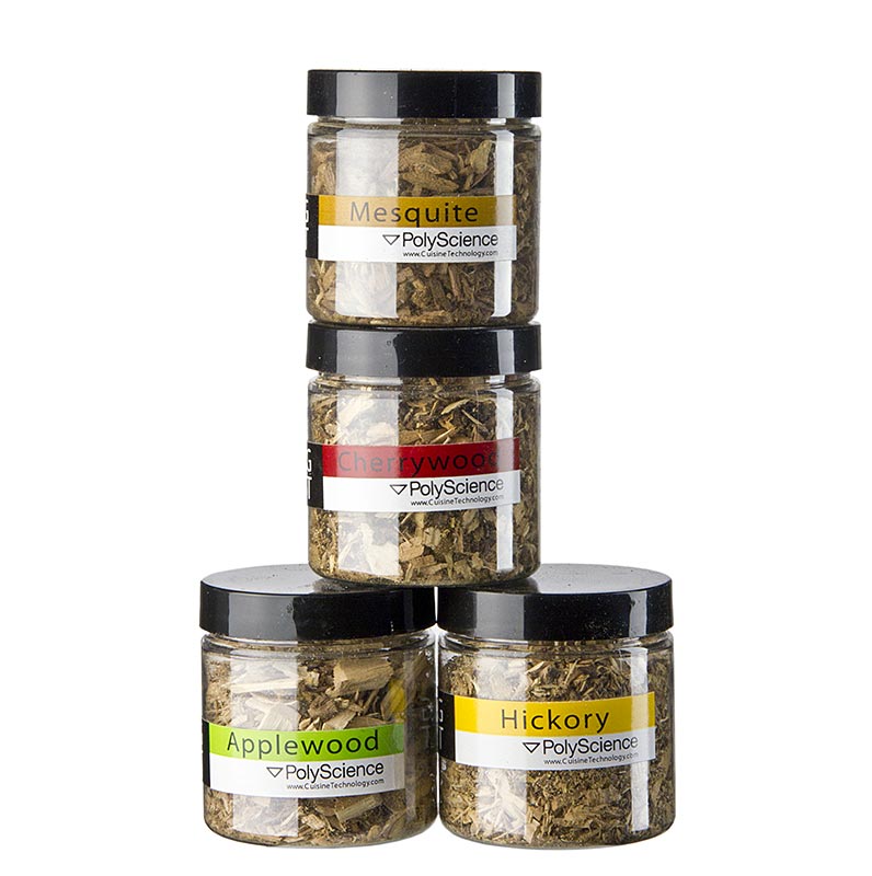 Räucher-Holzspäne Sortiment: Apfel, Hickory, Kirsche, Mesquite, Polyscience - 128 g, 4 tlg. - Pe-dose Räucher-Holzspäne Sortiment: Apfel, Hickory, Kirsche, Mesquite, Polyscience - 128 g, 4 tlg. - Pe-dose