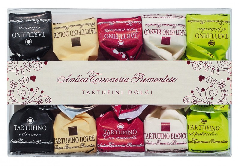 Tartufini misti, 7 g, astuccio, trufas mixtas de chocolate, paquete de regalo de 10, Antica Torroneria Piemontese - 70g - embalar
