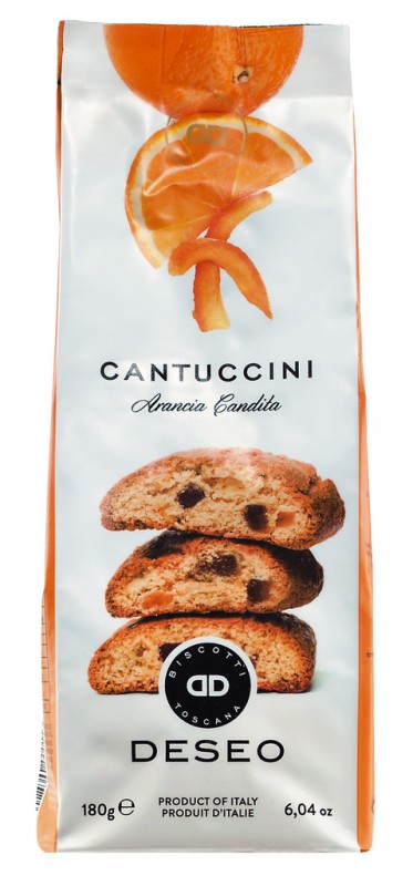 Cantuccini arancia candita, sacch., Cantuccini com laranjas, Deseo - 180g - bolsa