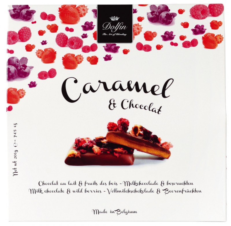 Caramel au beurre sale etfruits des bois, caramelo de mantequilla salada con frutos rojos, Dolfin - 200 gramos - embalar