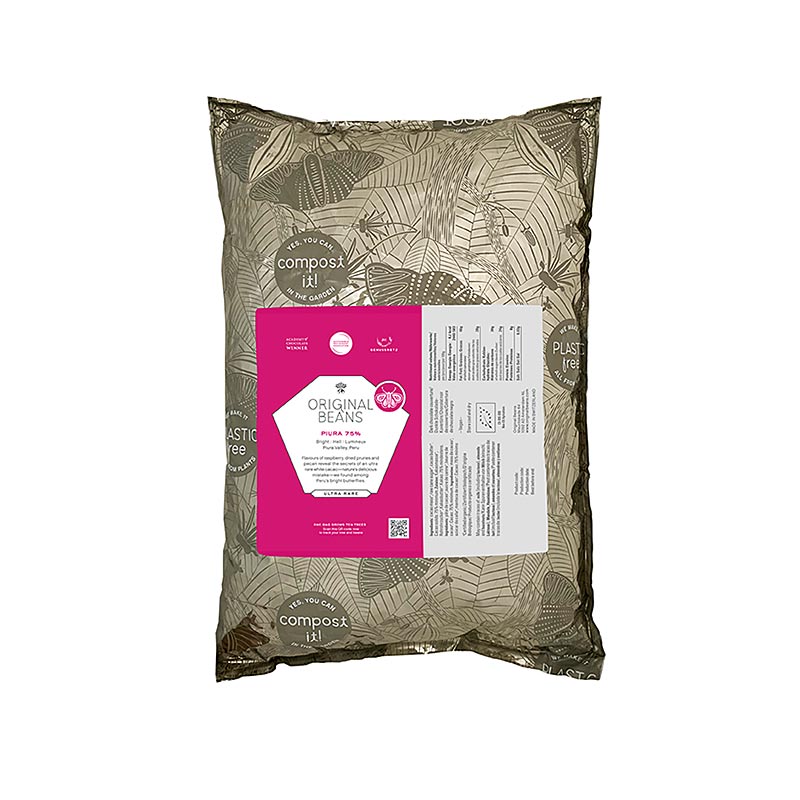 Piura Porcelana Peru, 75%, bitur couverture, kallar, upprunalegar baunir, lifraenar - 2 kg - taska Piura Porcelana Peru, 75%, bitur couverture, kallar, upprunalegar baunir, lifraenar - 2 kg - taska