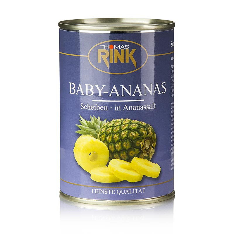 Fatias de abacaxi bebe, em suco de abacaxi Thomas Rink - 425g - pode