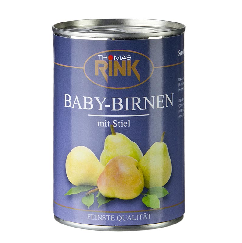 Peres baby, lleugerament ensucrades, amb tija, 7-9 peces aproximadament, Thomas Rink - 425 g - llauna