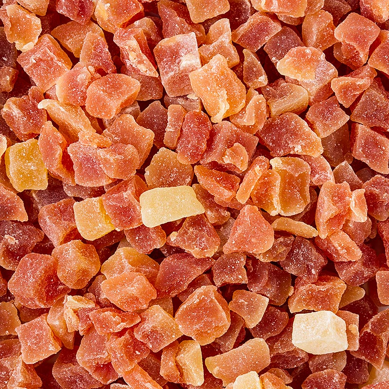 Papaya teningur, 10 mm, thurrkadhir, sykradhir, osyrdhir - 1 kg - taska Papaya teningur, 10 mm, thurrkadhir, sykradhir, osyrdhir - 1 kg - taska