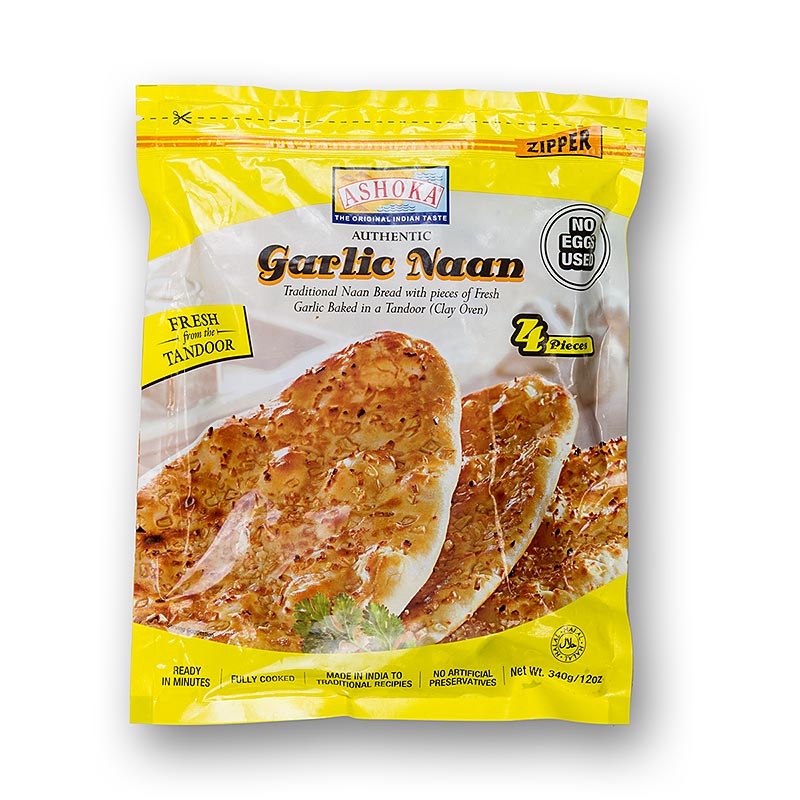 Pane indiano Tandoori Naan con aglio - 340 g, 4 pezzi - borsa
