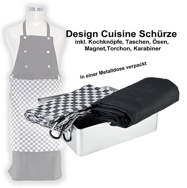 Design Cuisine Schürze, inkl. Kochknöpfe / Taschen / sen / Magnet / Torchon / Karabiner - 1 St - Dose Design Cuisine Schürze, inkl. Kochknöpfe / Taschen / sen / Magnet / Torchon / Karabiner - 1 St - Dose