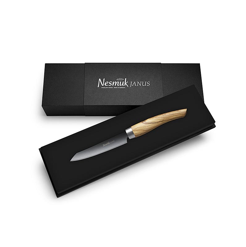 Coltello da ufficio e spelucchino Nesmuk Janus 5.0, 90 mm, manico in legno d`ulivo - 1 pezzo - scatola