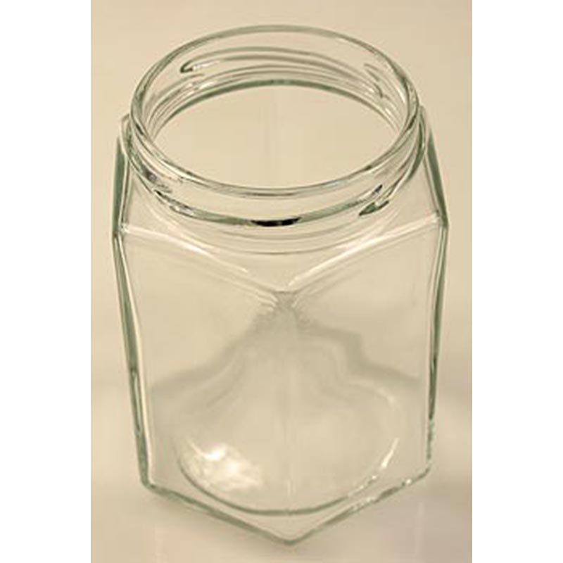 Vidre, hexagonal, 287 ml, boca o 63 mm, sense tapa - 1 peca - Solta Vidre, hexagonal, 287 ml, boca o 63 mm, sense tapa - 1 peca - Solta