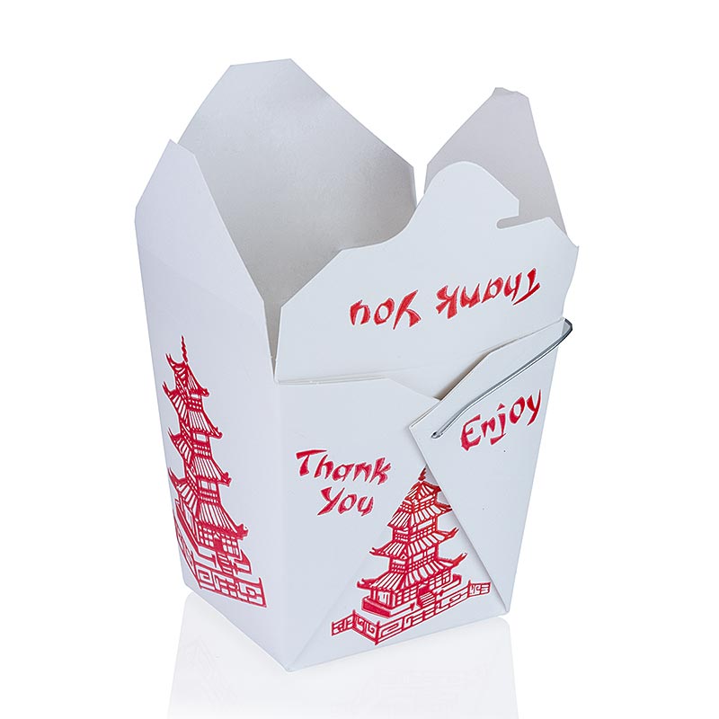 Einweg Take-away-Box Asia, mit Bügel und Pagode bedruckt, 950 ml, Fold-Pak - 1 St - Lose Einweg Take-away-Box Asia, mit Bügel und Pagode bedruckt, 950 ml, Fold-Pak - 1 St - Lose