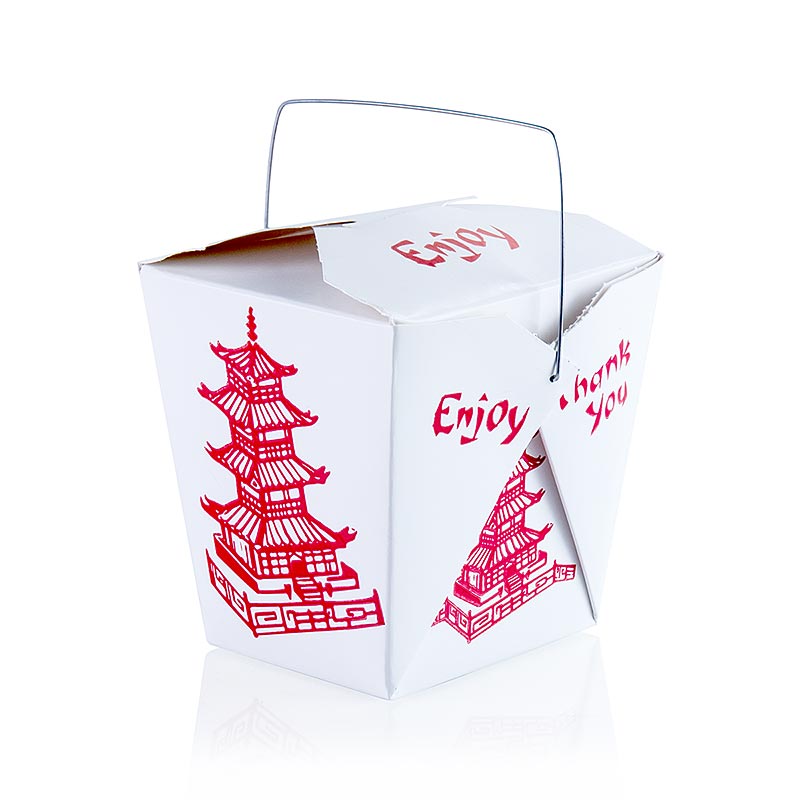 Einweg Take-away-Box Asia, mit Bügel und Pagode bedruckt, 950 ml, Fold-Pak - 1 St - Lose Einweg Take-away-Box Asia, mit Bügel und Pagode bedruckt, 950 ml, Fold-Pak - 1 St - Lose