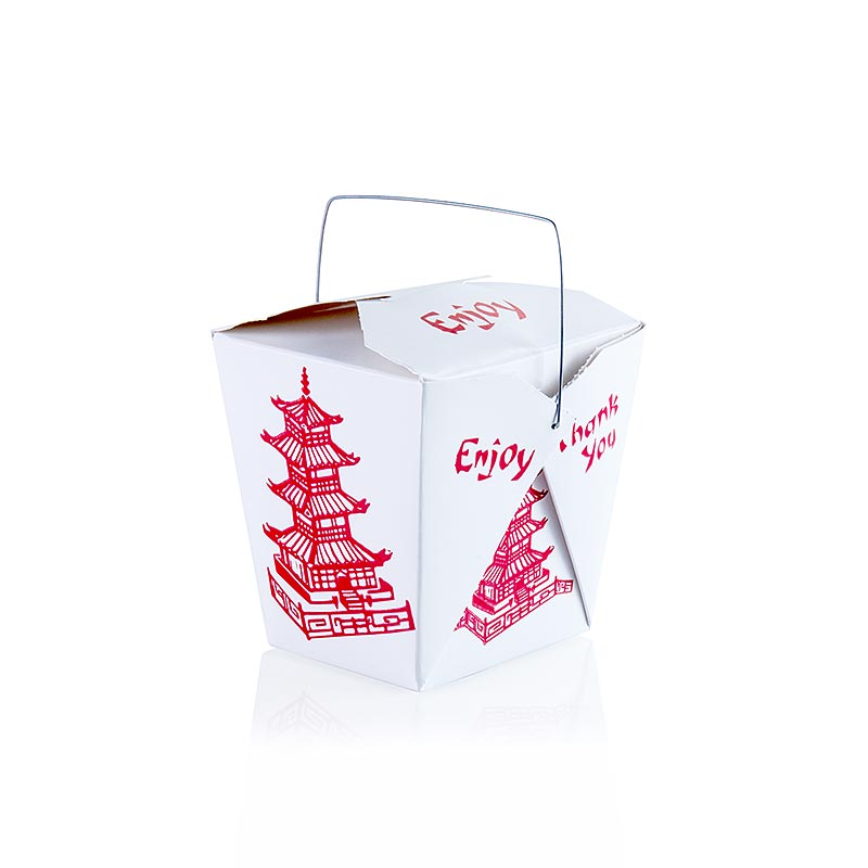 Einweg Take Away Box Asia, mit Bügel und Pagode bedruckt, 460 ml, Fold-Pak - 1 St - Lose Einweg Take Away Box Asia, mit Bügel und Pagode bedruckt, 460 ml, Fold-Pak - 1 St - Lose