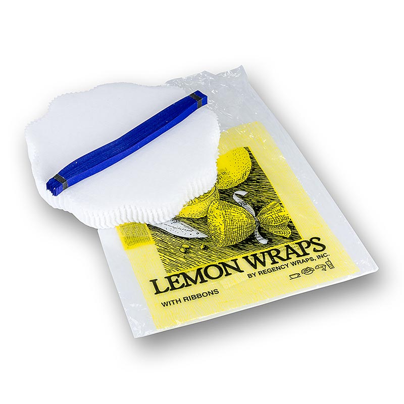 The Original Lemon Wraps: asciugamano da portata al limone, bianco, con cravatta blu - 100 pezzi - borsa