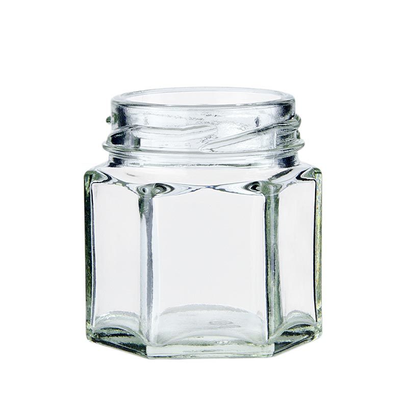Glas, sechseckig, 45 ml, 43mm Mündung, ohne Deckel - 1 St - Lose