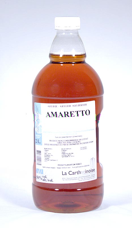 Amaretto, 50 tilavuusprosenttia, geeli konditoriajaatelon valmistukseen - 2 litraa - PE-pullo