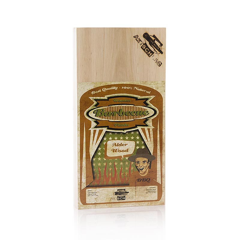 Grill BBQ - Wood Planks Grillbretter, Erlenholz (Alder), 15 x 30 x 1,1 cm - 3 Stück - Folie