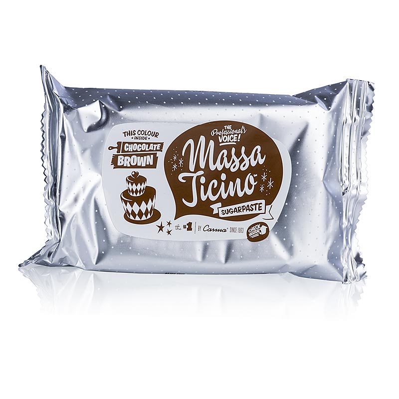Massa Ticino 250 g, cobertura de bolo, castanho chocolate, vegan, sem AZO, Carma - 250g - pacote