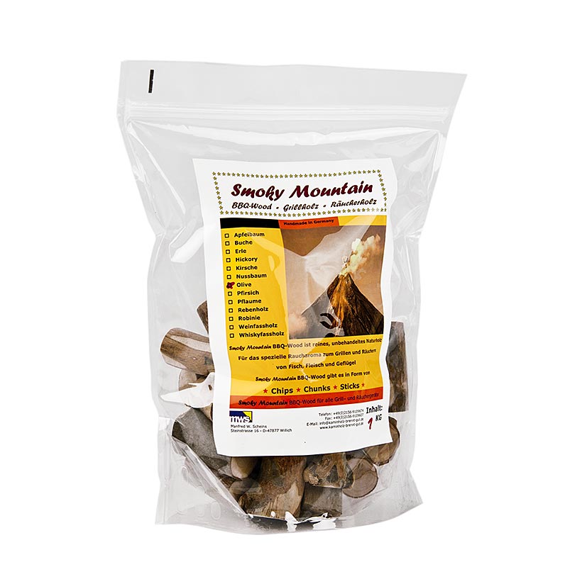 Grillholz Olivenbaum, Massivholzstücke - 1 kg - Beutel Grillholz Olivenbaum, Massivholzstücke - 1 kg - Beutel