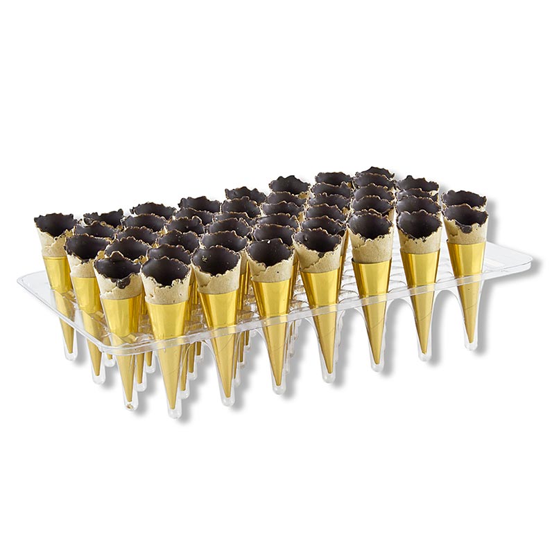 Mini croissants dourados, cobertos com chocolate amargo, Ø 3cm, 7cm de comprimento - 1,2 kg, 180 pecas - Cartao Mini croissants dourados, cobertos com chocolate amargo, Ø 3cm, 7cm de comprimento - 1,2 kg, 180 pecas - Cartao
