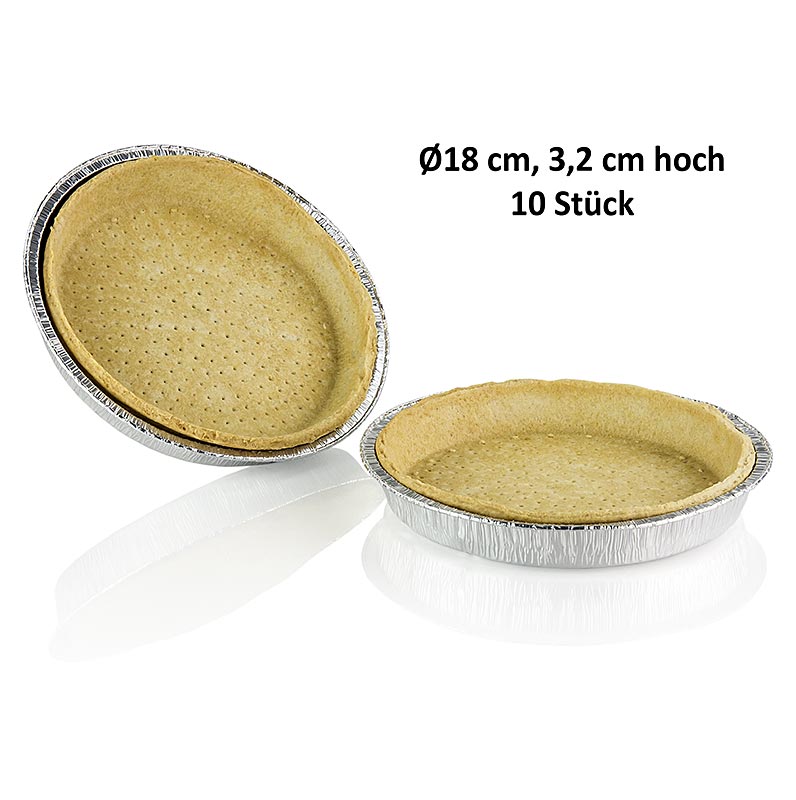 Pasta sfoglia quiche in teglia di alluminio, alta 3,2 cm, Ø 18 cm, Pidy - 850 g, 10 pezzi - Cartone