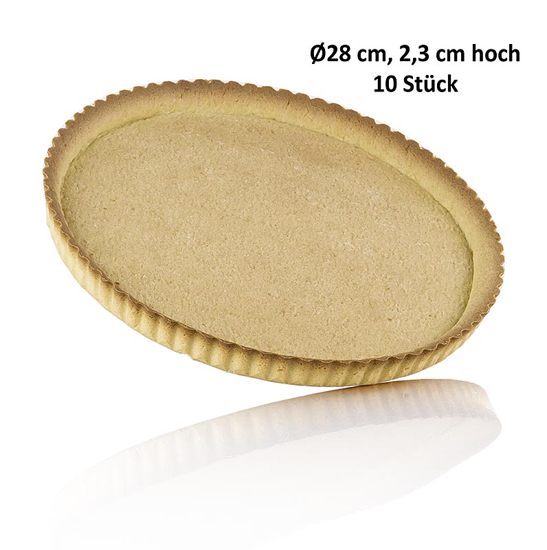 Tartaletas de postre - Sablee, redondas, Ø 28 cm, 2,3 cm de alto, masa quebrada de mantequilla, Pidy - 3,5 kg, 10 piezas - Cartulina