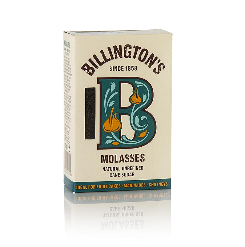 Azucar de melaza en polvo, azucar de cana sin refinar y oscuro, aroma fuerte, Billington`s - 500g - caja