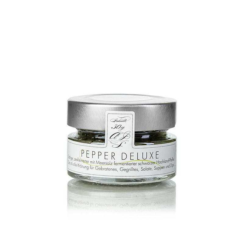 Sort pepper, fermentert med havsalt, knust, PEPPER DELUXE - 30 g - Glass