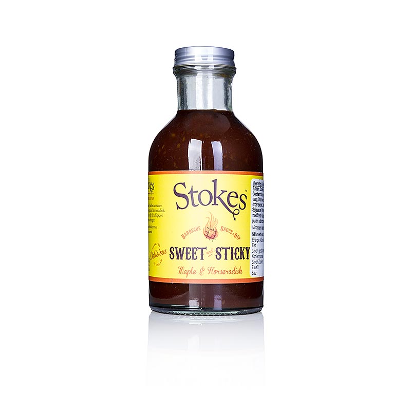 Salsa BBQ Stokes, dulce y pegajosa, con rabano picante - 250ml - Botella