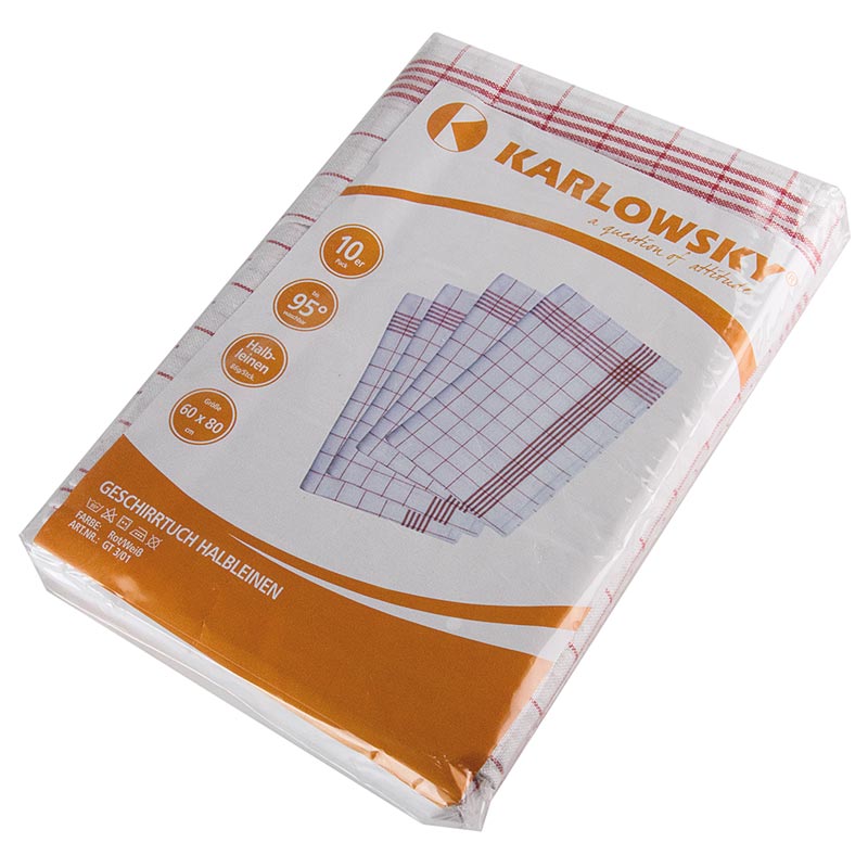 Geschirrtuch Rot/Weiß, 60x80cm, Halbleinen, 10er-Pack, Karlowsky - 1 St - Lose Geschirrtuch Rot/Weiß, 60x80cm, Halbleinen, 10er-Pack, Karlowsky - 1 St - Lose