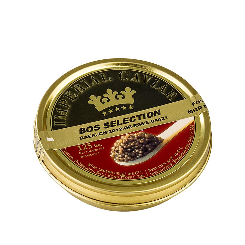 Kaviar seleksi dari ikan sturgeon Siberia (Acipenser baerii), budidaya perikanan Tiongkok - 125 gram - Bisa