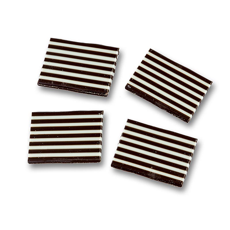 Topper decorativo Domino rettangolo rigato bianco / cioccolato fondente, 32 x 49 mm - 1,2 kg, circa 380 pezzi - Cartone