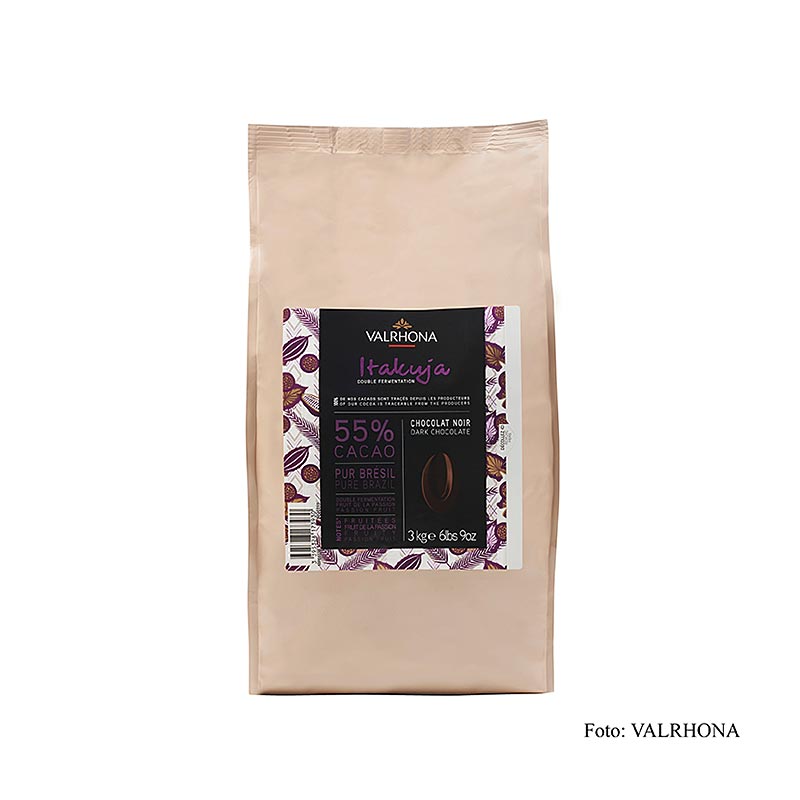 Pahit Valrhona Itakuja, couverture gelap, callets, 55% koko - 3kg - beg
