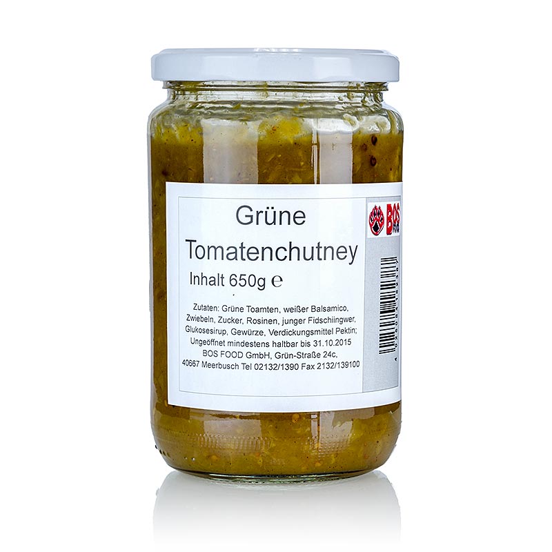 Groenn tomatchutney, med hvit balsamicoeddik - 650 g - Glass