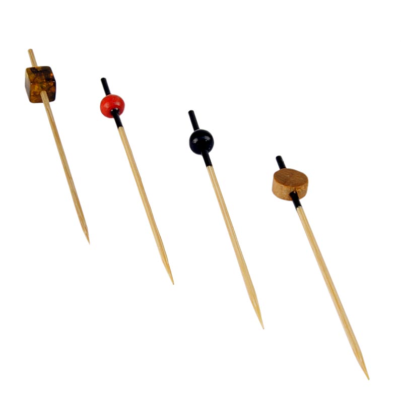 Stickpack I - 4 verschiedene Holz-Spieße mit Zierenden, je 100 St, 9cm lang - 400 St - Folie Stickpack I - 4 verschiedene Holz-Spieße mit Zierenden, je 100 St, 9cm lang - 400 St - Folie