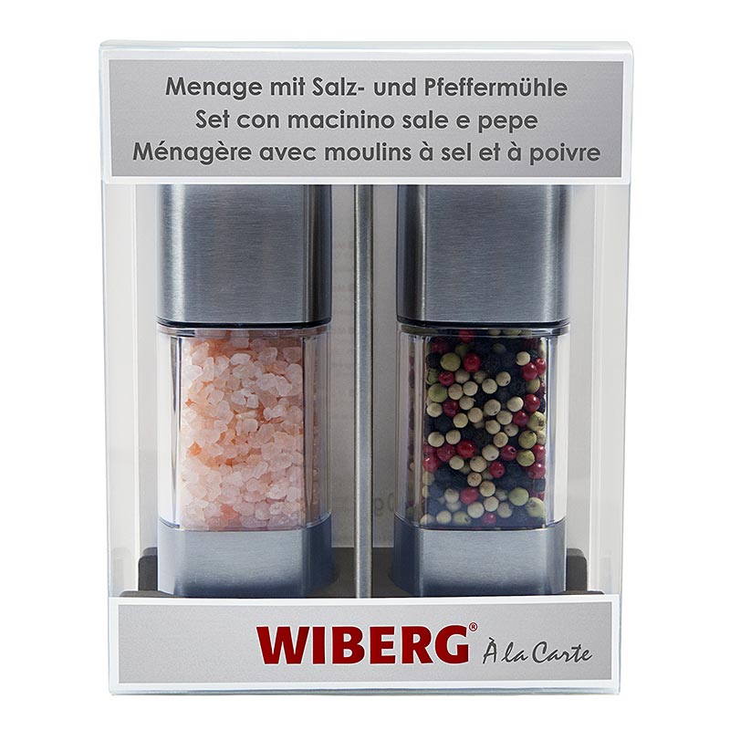 Vinagrera Wiberg con molinillo de sal y pimienta 140 / 65 g, con molinillo de ceramica, 16,8 cm - 205 g, 2 piezas - caja