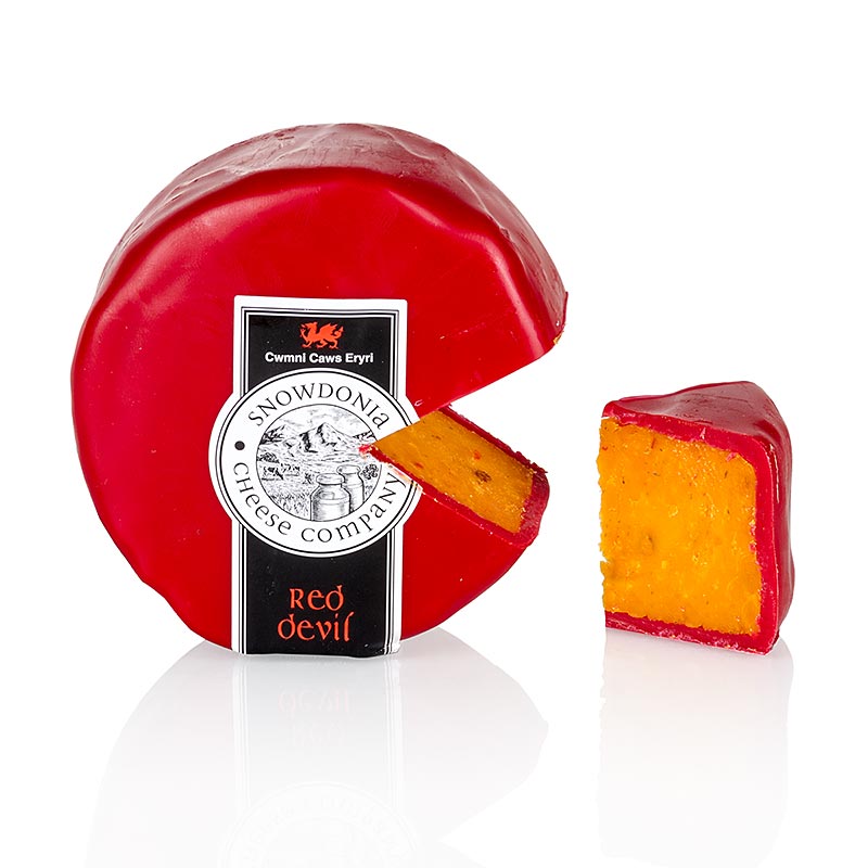 Snowdonia - Red Devil, queijo Leicester, com pimenta e pimenta, cera vermelha - 200g - Papel