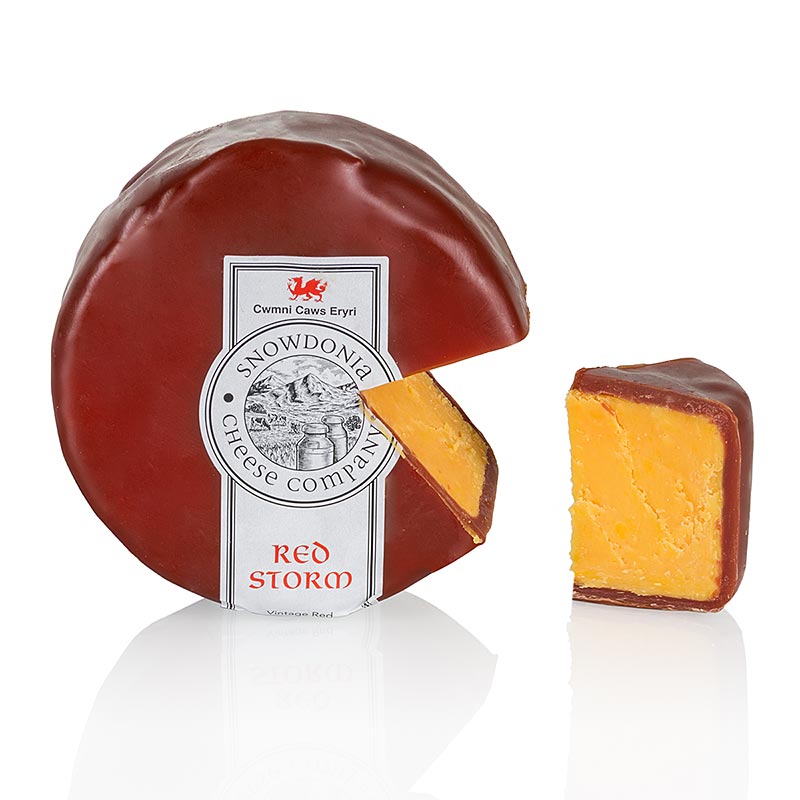 Snowdonia - Red Storm, queso Leicester anejo, cera de color rojo oscuro - 200 gramos - Papel