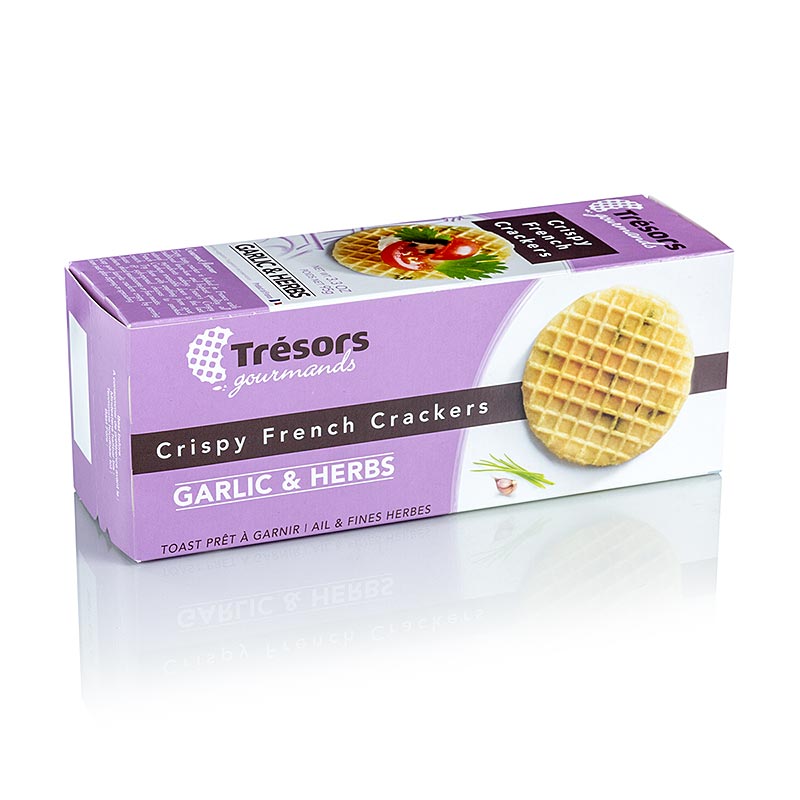 Barsnack Tresors - Francese croccante Mini waffle cracker con aglio ed erbe aromatiche - 95 g - Cartone