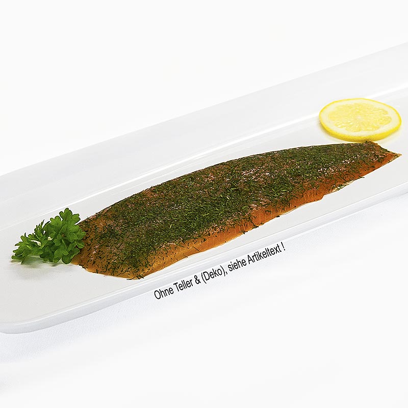 Salmon escoces encurtido, encurtido, con eneldo, en rodajas - aproximadamente 1,2 kg - vacio