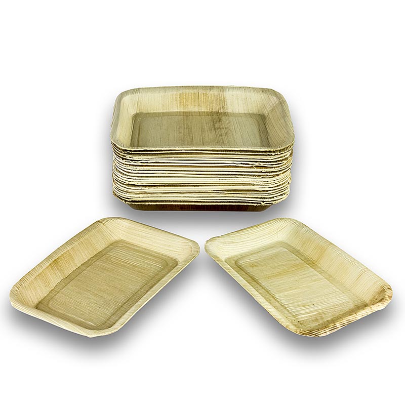 Plato desechable de hoja de palma, cuadrado, 16 x 24 cm, 100% compostable - 100 piezas - Cartulina