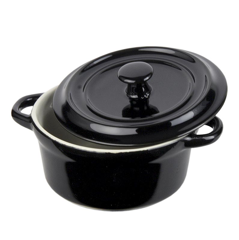 Cocotte laget av keramikk, svart, med lokk, 250 ml, OE 10,5 cm, 5 cm hoey - 1 stk - Loes