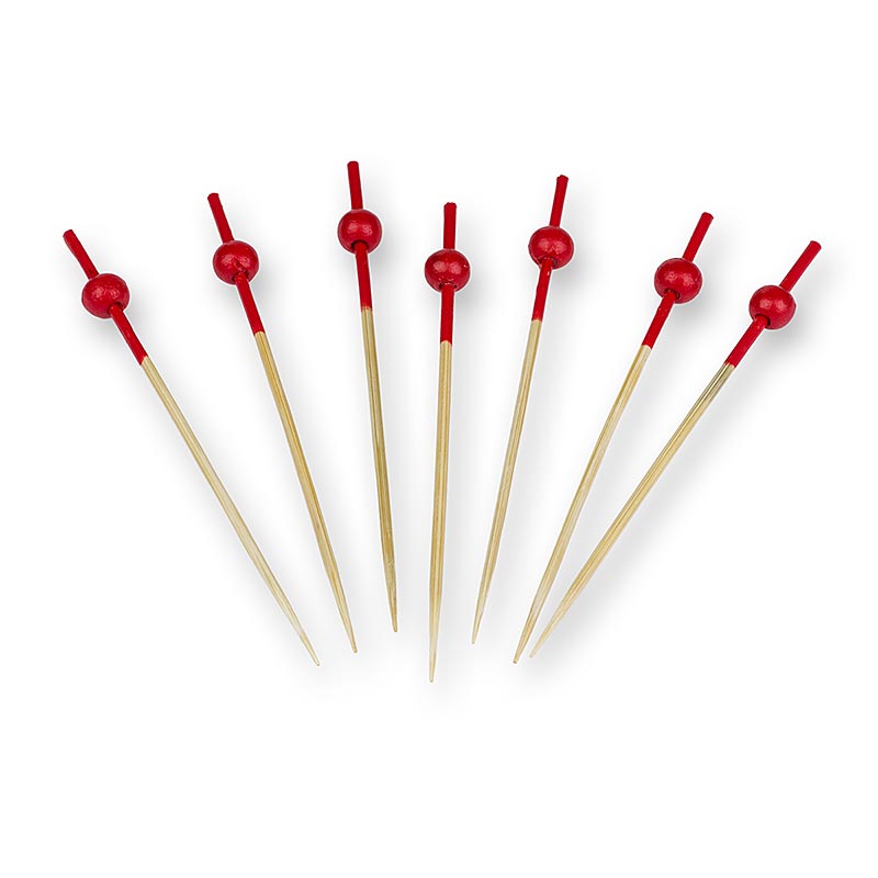 Brochetas de madera - con extremo rojo y bola roja, 9 cm - 100 piezas - bolsa