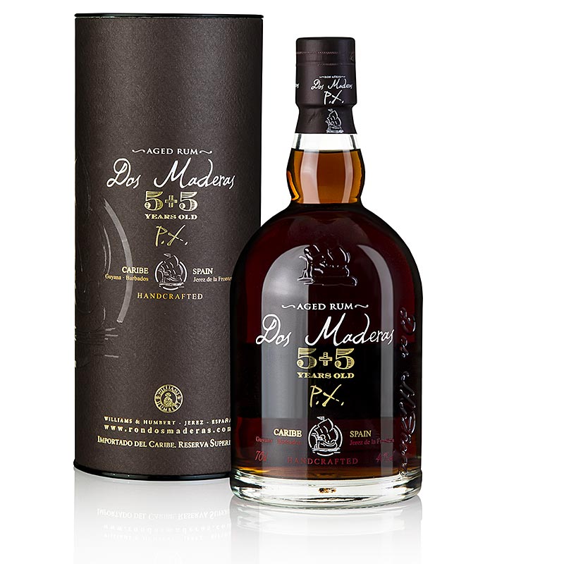 Dos Maderas Rum 5 + 5 vuotta vanha PXGuyana ja Barbados, 40 % tilavuudesta. - 700 ml - Pullo