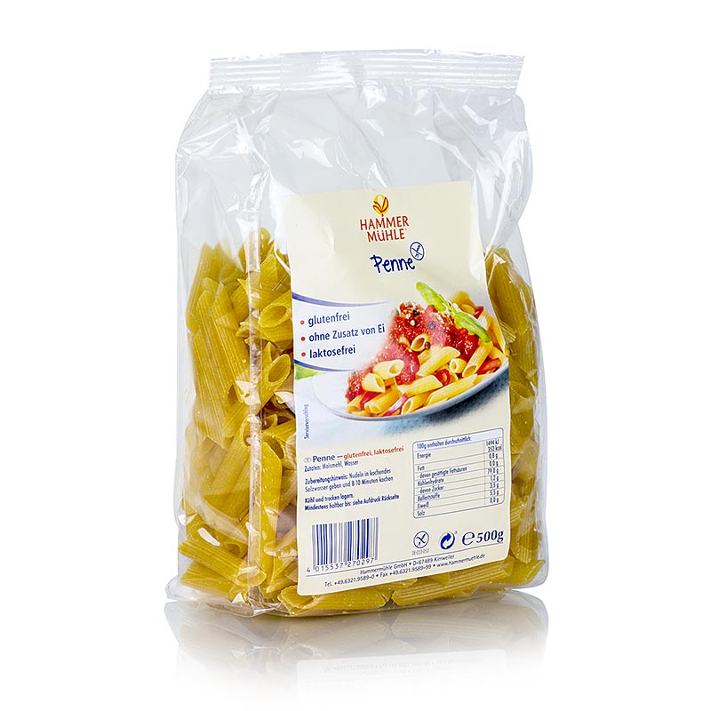 Hammermuhle - Penne, elaborado a base de maiz, sin lactosa y sin gluten - 500g - bolsa