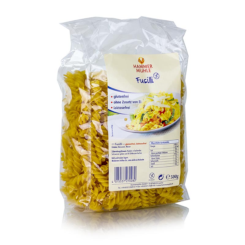 Hammermuhle - Fusilli de maiz, sin lactosa y sin gluten - 500g - bolsa