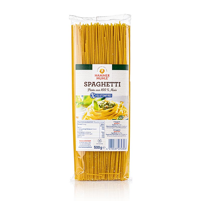 Hammermuhle - Espaguete feito de milho, sem lactose e sem gluten - 500g - bolsa