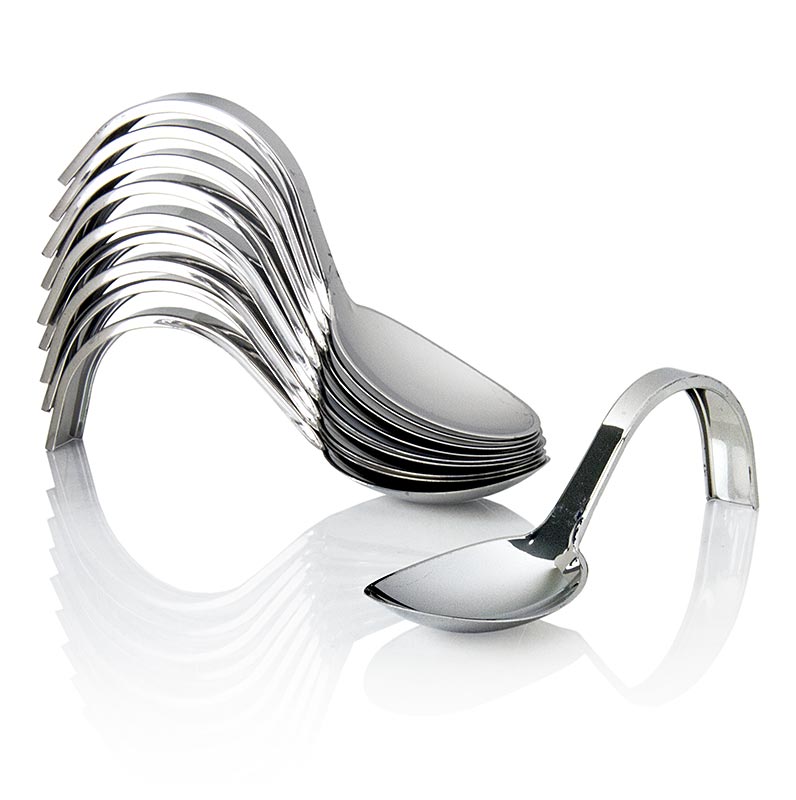 Curly Löffel für Amuse-Bouche, geschwungen, aus Kunststoff, silberfarben, 13 cm - 20 St - Beutel Curly Löffel für Amuse-Bouche, geschwungen, aus Kunststoff, silberfarben, 13 cm - 20 St - Beutel