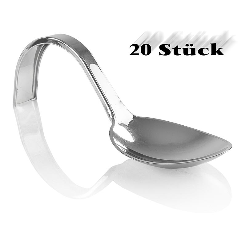 Curly Löffel für Amuse-Bouche, geschwungen, aus Kunststoff, silberfarben, 13 cm - 20 St - Beutel Curly Löffel für Amuse-Bouche, geschwungen, aus Kunststoff, silberfarben, 13 cm - 20 St - Beutel