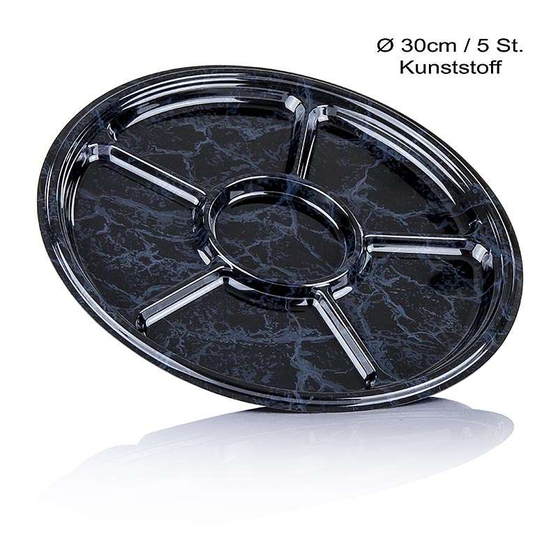 Einweg Teller, Kunststoff, schwarz mamoriert, 6 Segmente, Ø 30 cm - 5 St - Karton Einweg Teller, Kunststoff, schwarz mamoriert, 6 Segmente, Ø 30 cm - 5 St - Karton